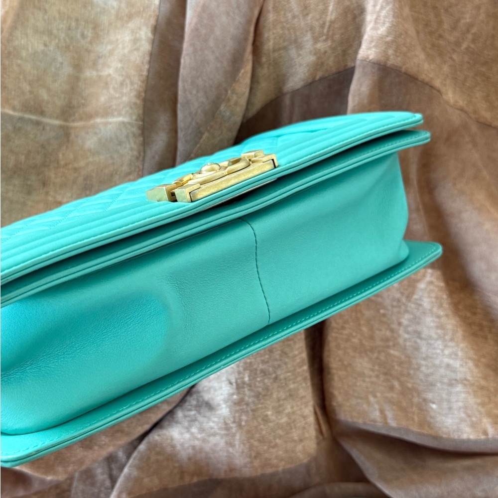 SOLD - CHANEL Green Blue Lambskin LeBoy Flap Bag Old Medium GHW - Picture 6 of 13